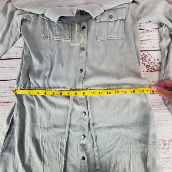 Chaser Drawstring Gray Shirt Dress Sz M Elephant Cloud Wash Casual Neutral NWT - Picture 9 of 12